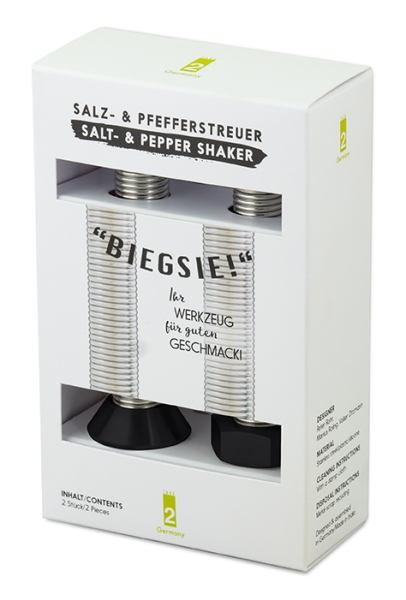 "Biegsie!" Salz- & Pfefferstreuer 2er Set, Kunststoffkappen schwarz